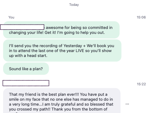 Client DM - best plan ever - grateful you crossed my path