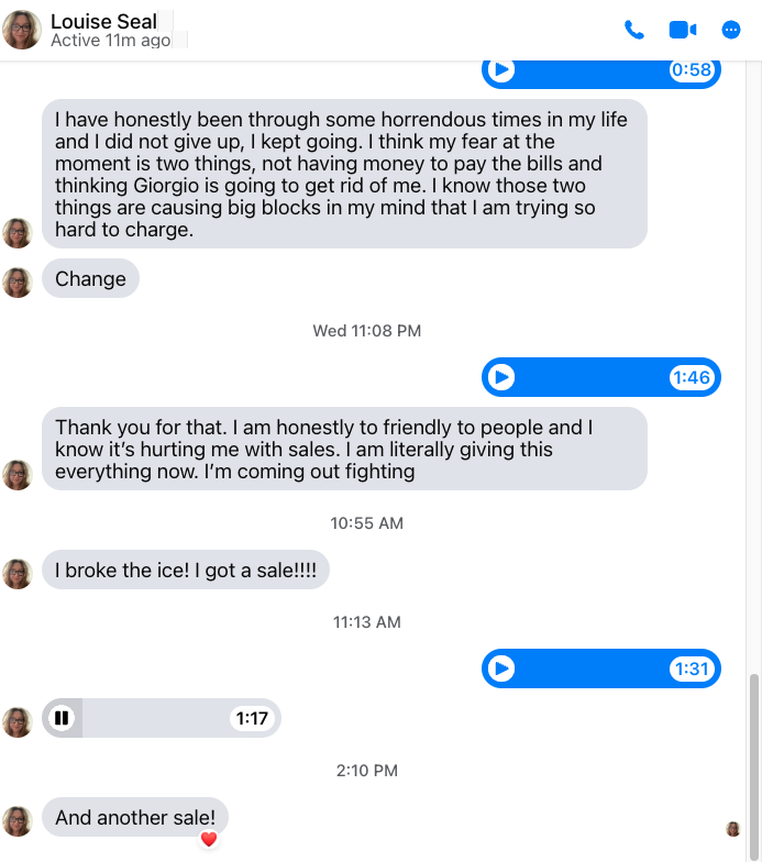 Louise Seal - broke the ice and got a sale - then another sale!