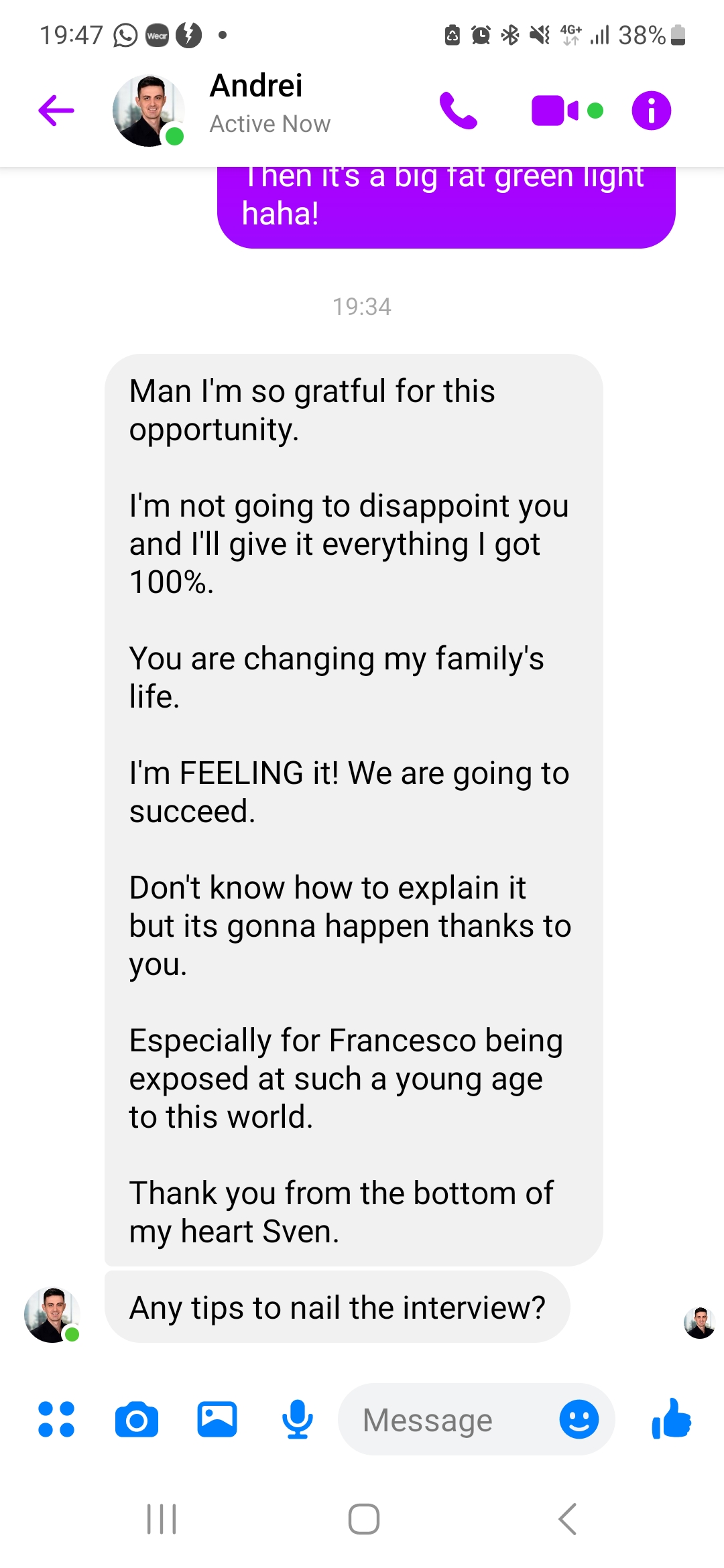 Andrei - grateful to Sven - changed family life through interview prep