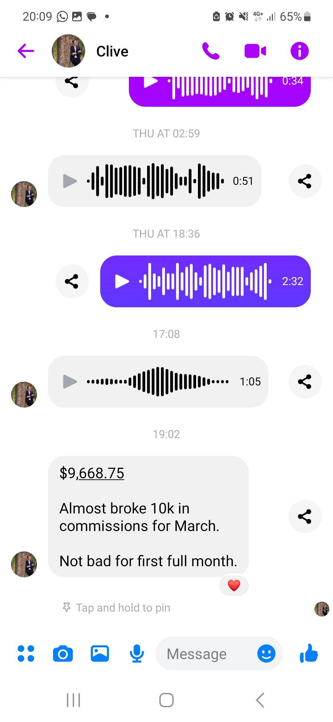 Clive - $9,668 commissions - first full month