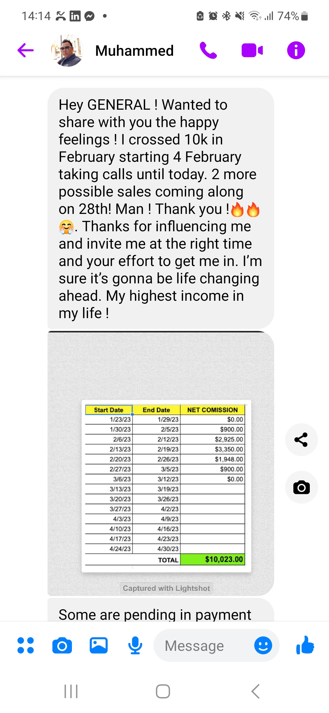 Muhammed - crossed $10K in February - highest income of his life