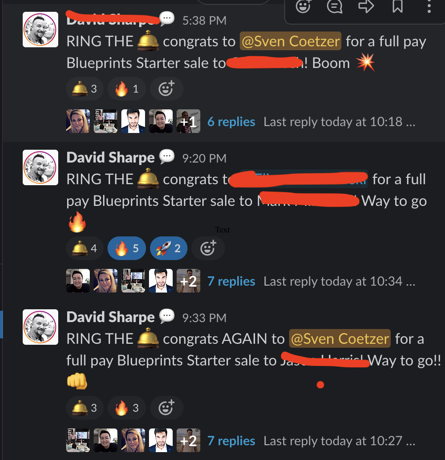 David Sharpe rings the bell for Sven Coetzer - multiple Blueprint sales