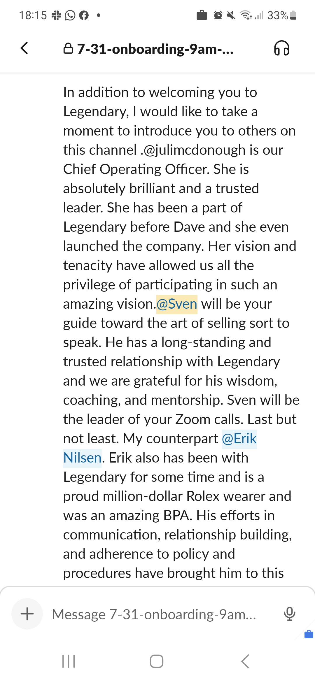 Legendary Marketer introducing Sven as sales coach to new hires