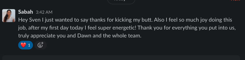 Sabah - thanks for kicking my butt Sven - feel so much joy doing this job