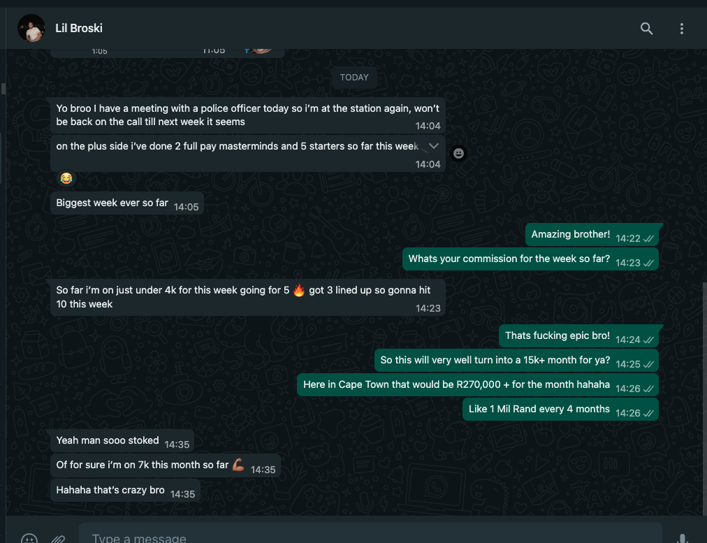 WhatsApp - 7 sales in one day - $7k this month - biggest week ever